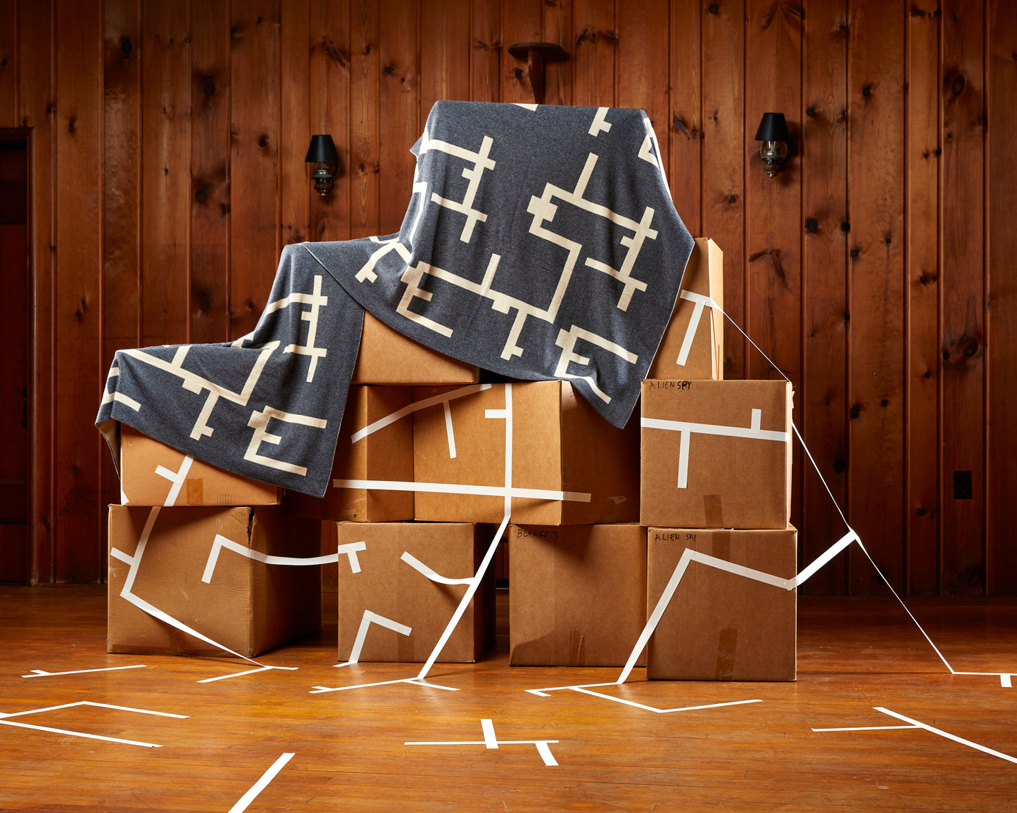 Throw Blanket, Painter Tape Grey/White