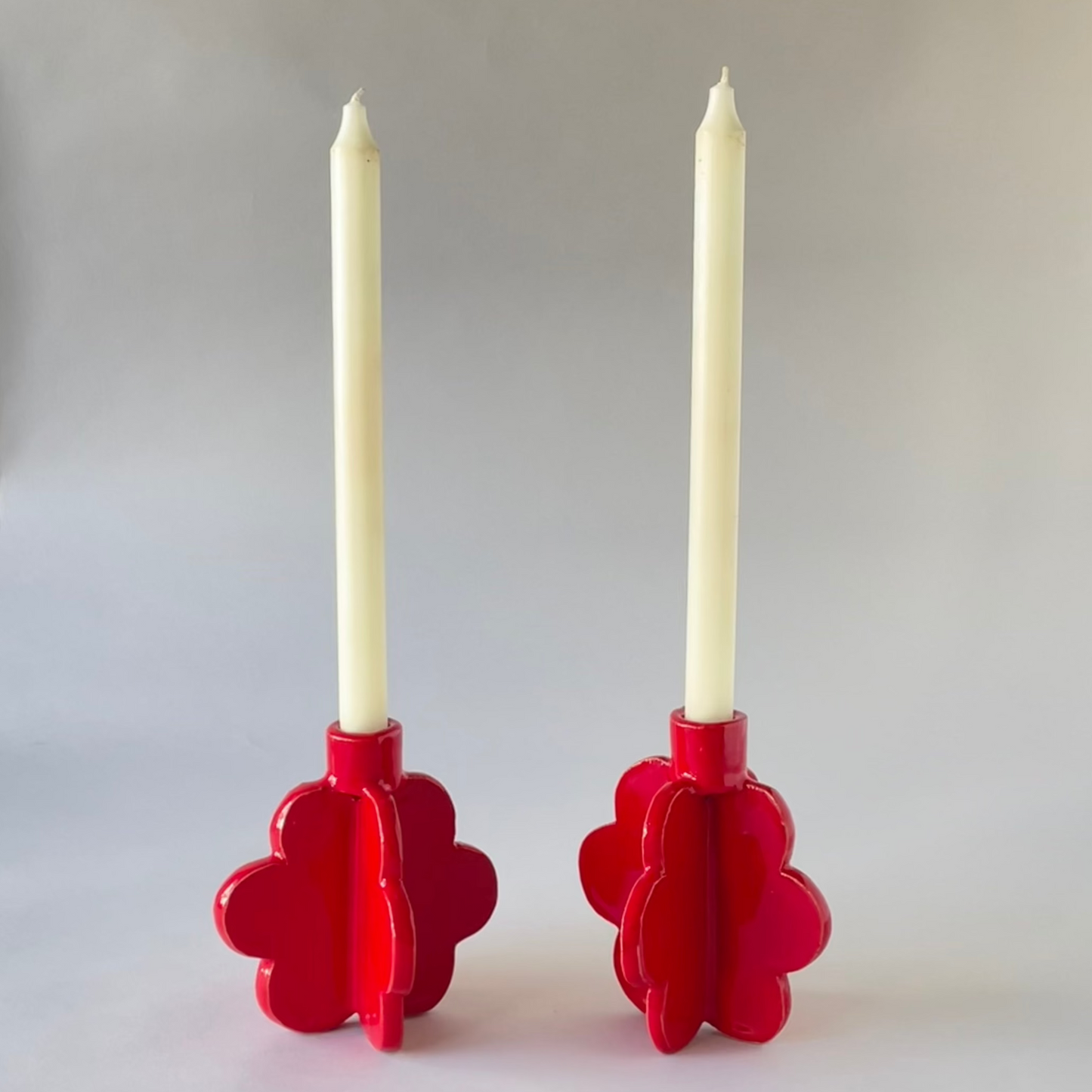 Double Flower Candle Holder, Red