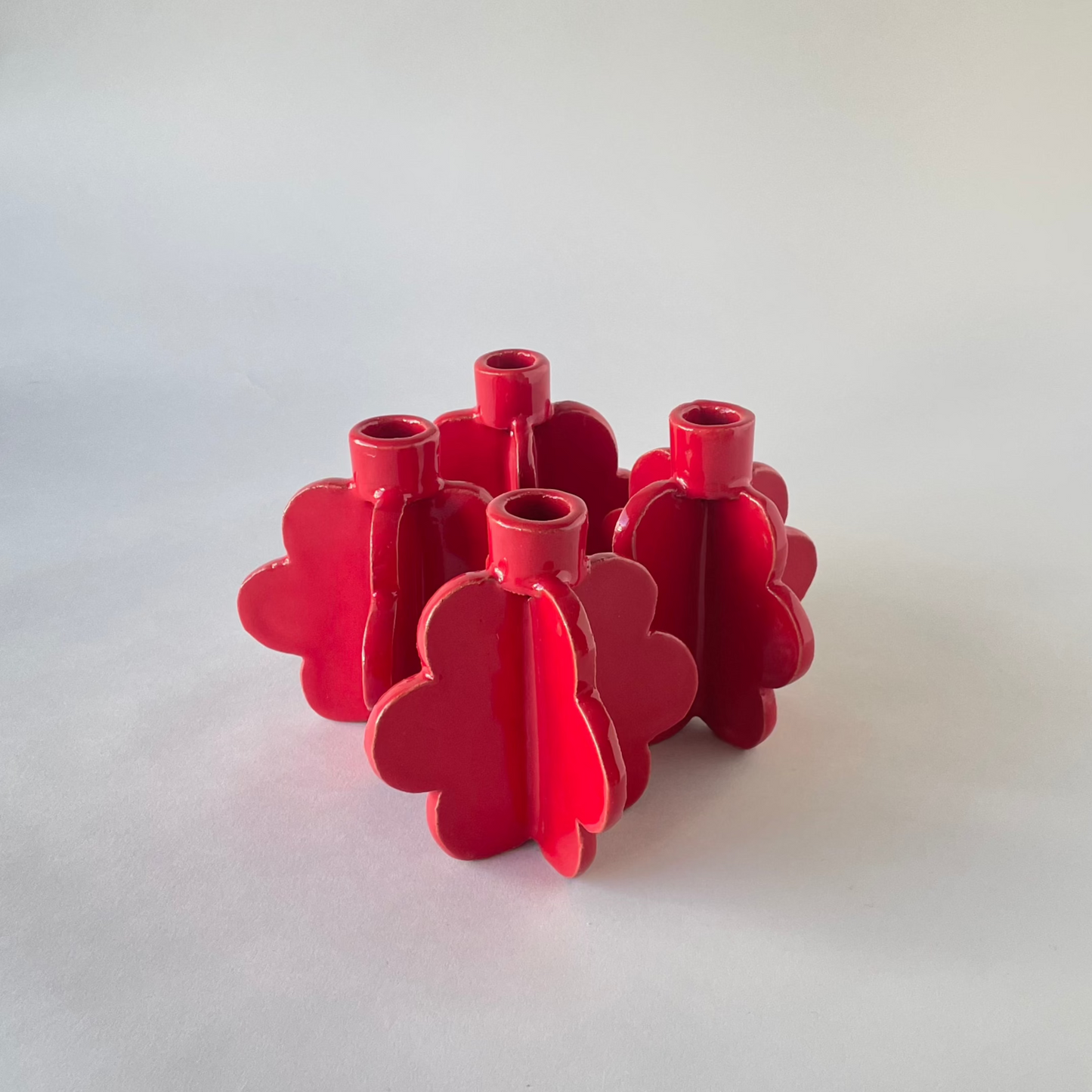 Double Flower Candle Holder, Red