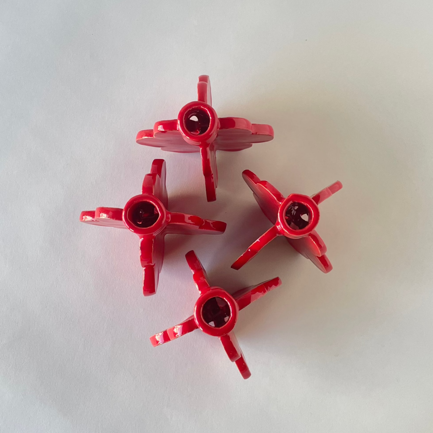 Double Flower Candle Holder, Red