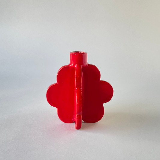 Double Flower Candle Holder, Red