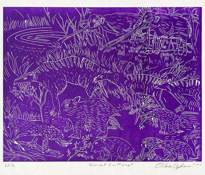 Olive Ayhens, Linoleum Block Edition, Ancient Critters