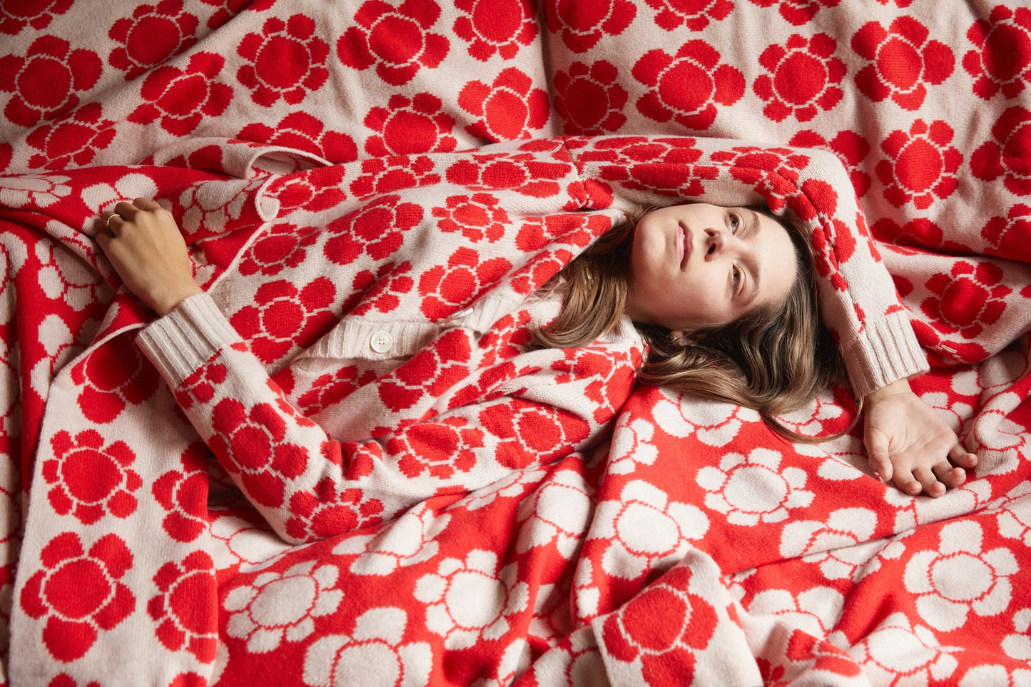 Throw Blanket, Red Flower Tile