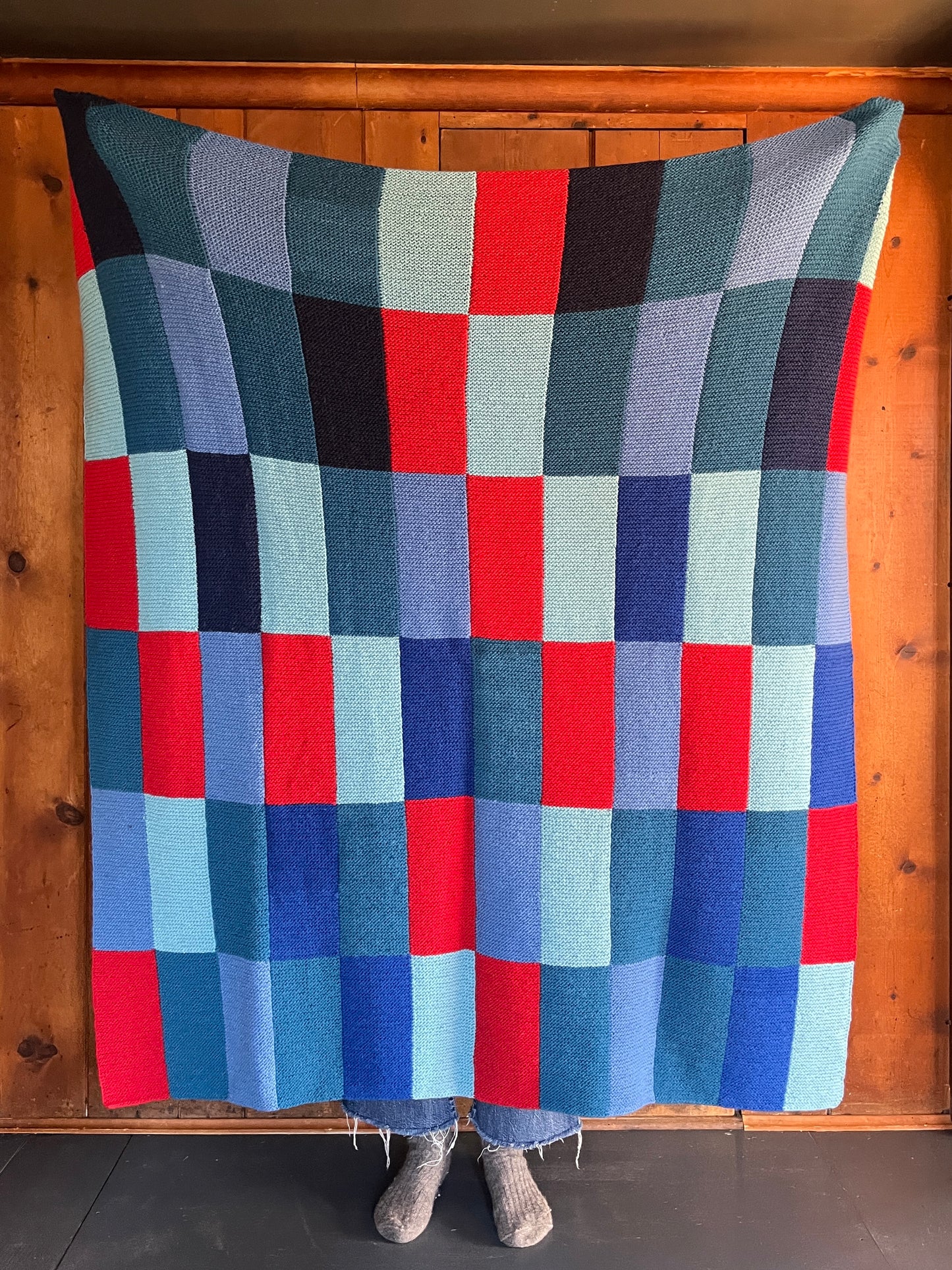 Blanket, Garter Stitch, Blue Multi