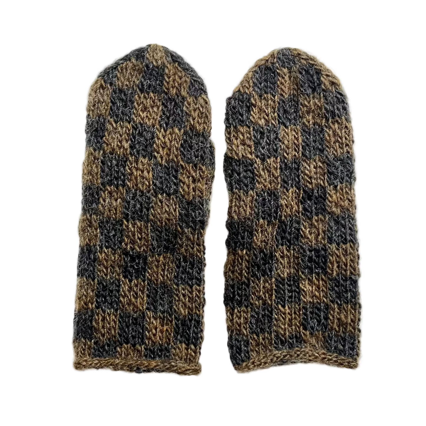 Mittens, Checkerboard, Charcoal Brown