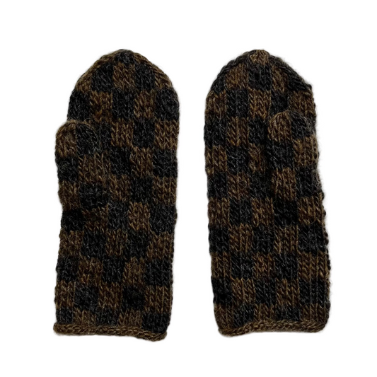 Mittens, Checkerboard, Charcoal Brown