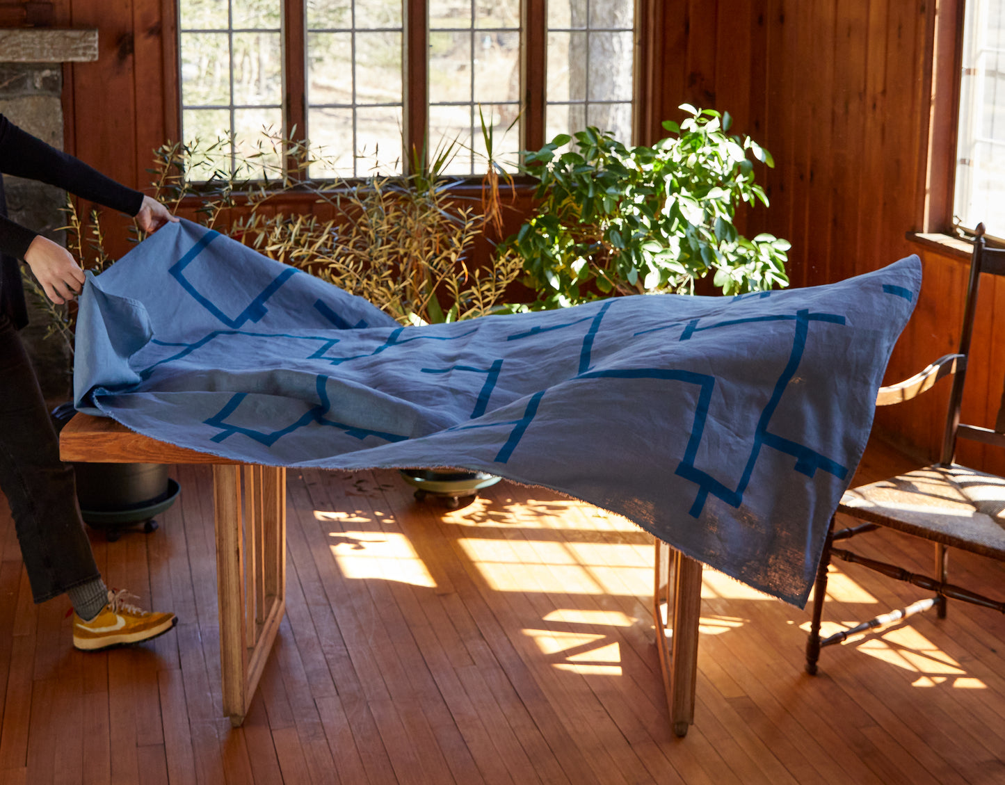 Painter Tape Linen Tablecloth, Blue
