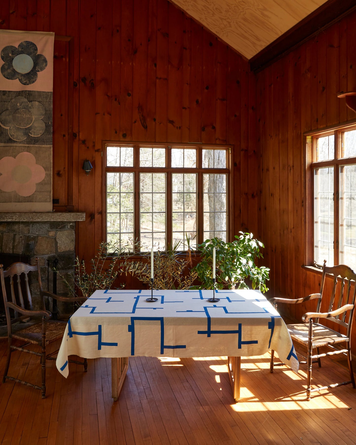 Painter Tape Linen Tablecloth, White