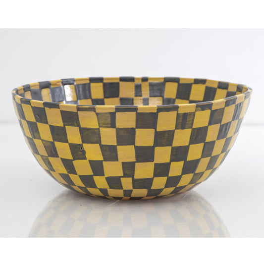 Janis Stemmermann Bowl (Large) Black Yellow Checkerboard