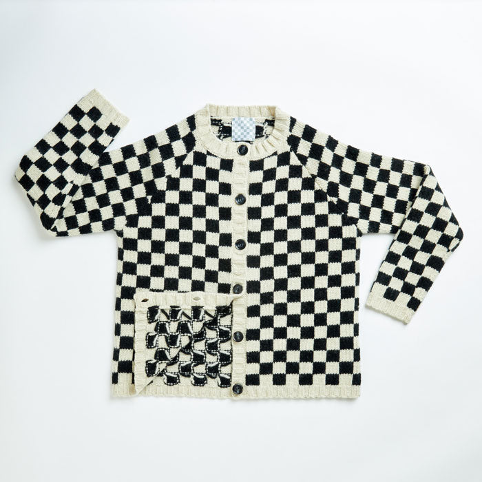 Cardigan, Checkerboard, Black/White